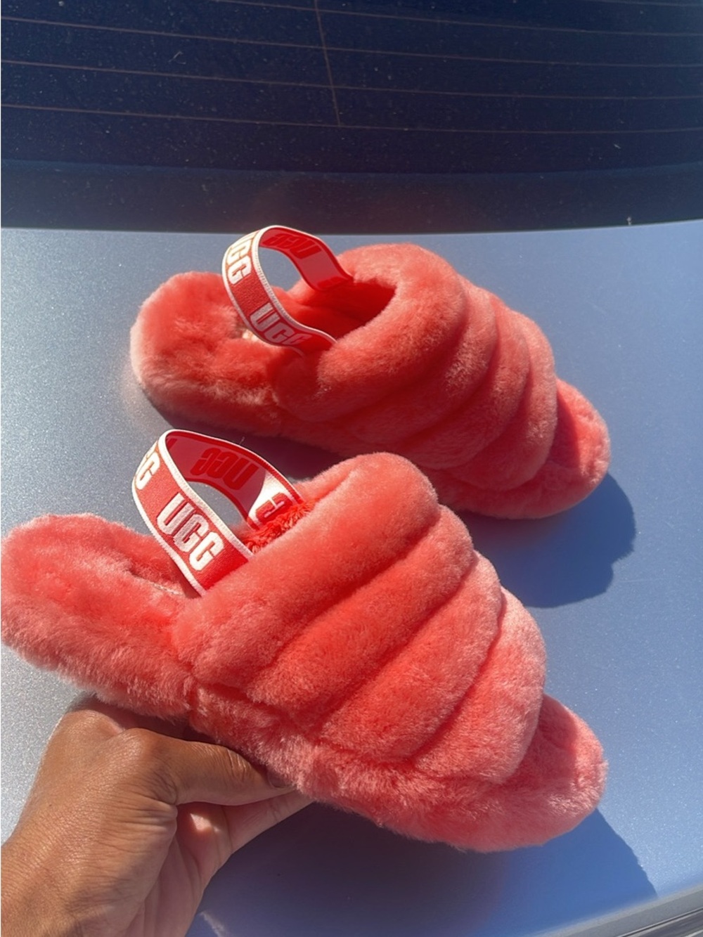 UGG Pink Coral Fluff Slides - Cozy Fuzzy Slingback